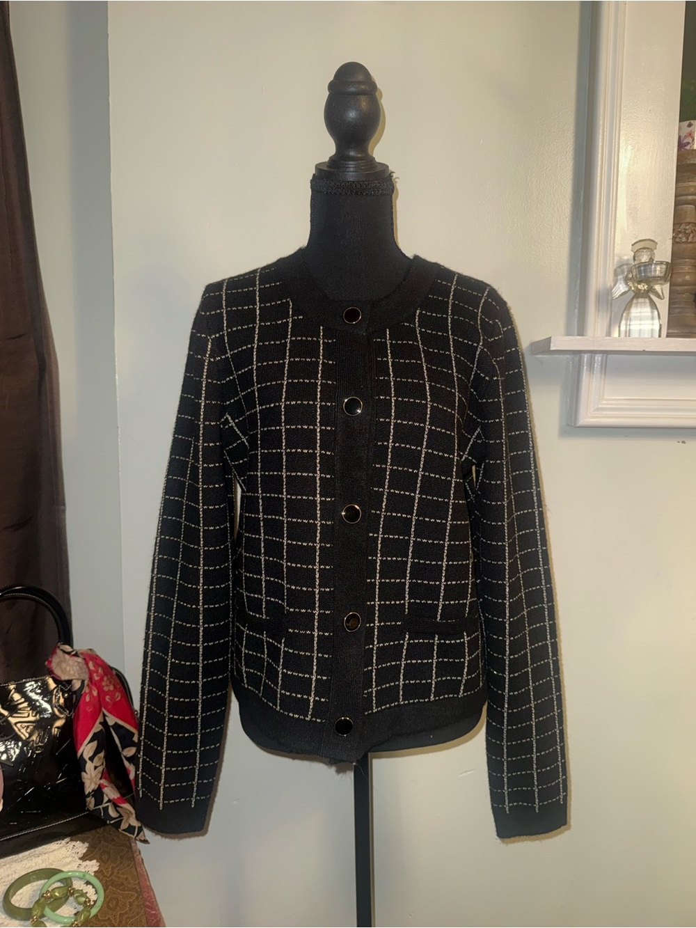 Ann Taylor Factory Black Windowpane Knit Blazer